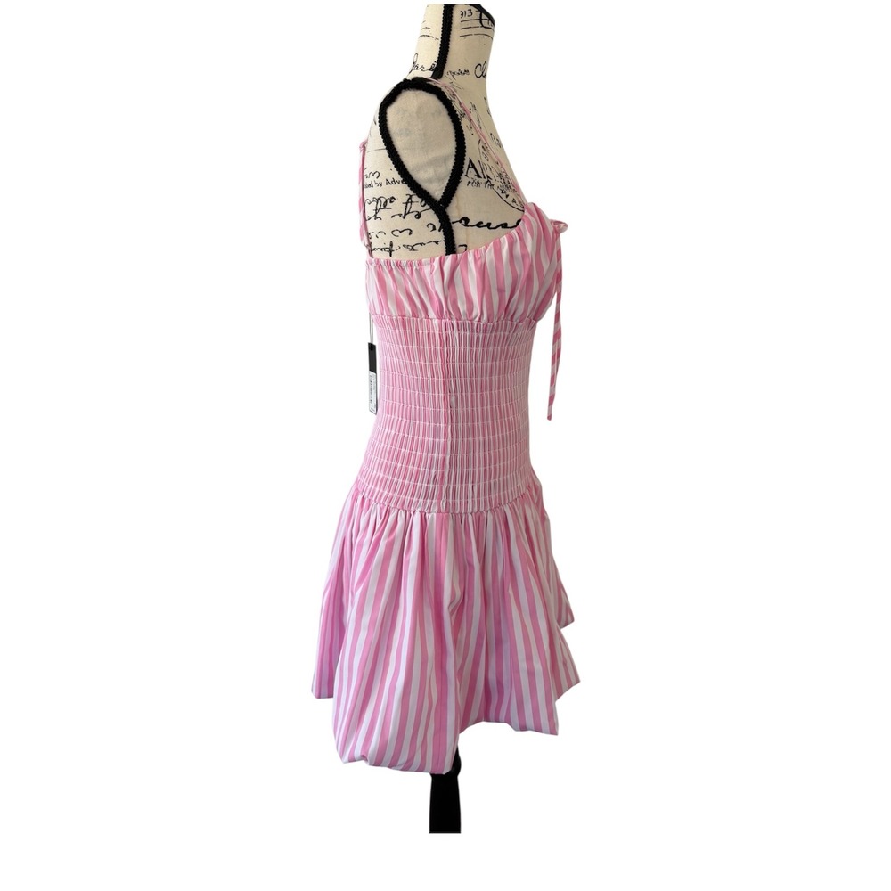 Gianni Bini Pink White Striped Smocked Bubble Hem Mini Dress Coquette Barbiecore - Picture 3 of 15